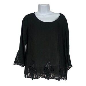 Charming Charlie Womens Black Lace Trim Blouse Size Medium